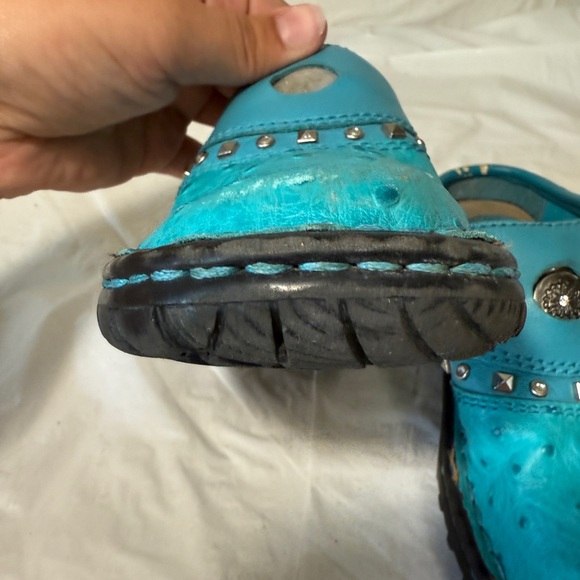 Double H Boots  kids Turquoise Leather Size 11 D Slide-On Clogs Shoes - Picture 10 of 11
